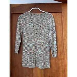 One girl who knit top three-quarter length sleeves pastel multicolor M Soft